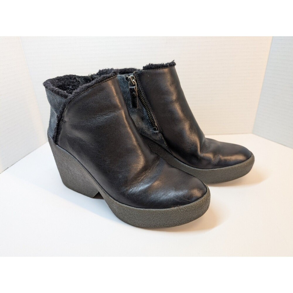 Clarks x Christopher Raeburn Wedge Heel Boots Womens Size 7 Leather Suede Sherpa